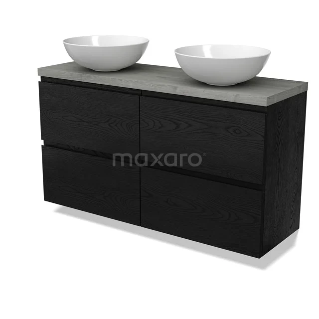 Modulo Plato Slim Vanity units for countertop basin | 120 cm Black oak Handle-less front Grey oak worktop 4 drawers BMK38-00558