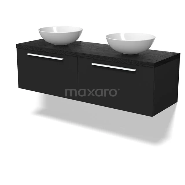 Modulo Plato Vanity units for countertop basin | 140 cm Matte black Flat front Black oak worktop 2 Side-by-side drawers BMK12-02041