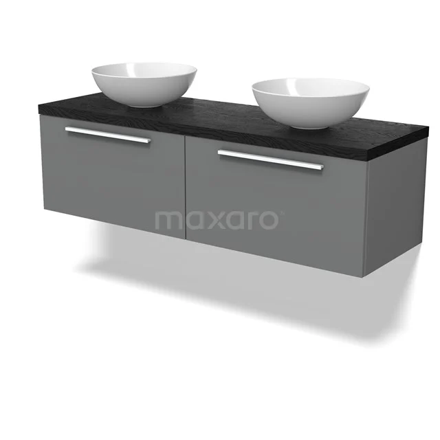 Modulo Plato Vanity units for countertop basin | 140 cm Mid grey Flat front Black oak worktop 2 Side-by-side drawers BMK12-02042