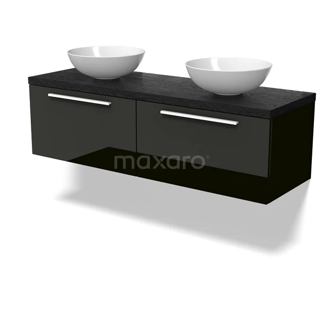 Modulo Plato Vanity units for countertop basin | 140 cm High-gloss black Flat front Black oak worktop 2 Side-by-side drawers BMK12-02046