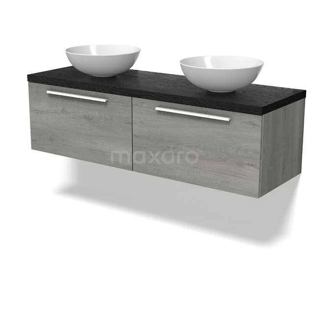 Modulo Plato Vanity units for countertop basin | 140 cm Grey oak Flat front Black oak worktop 2 Side-by-side drawers BMK12-02052
