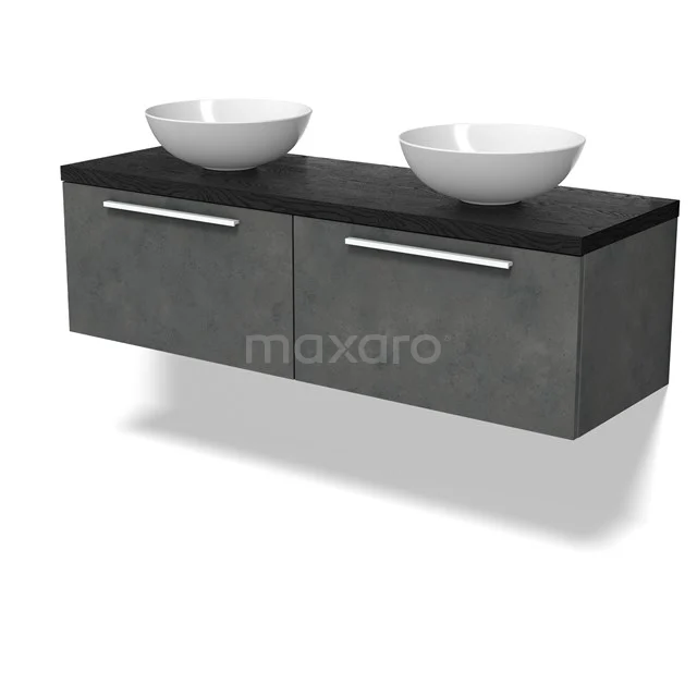 Modulo Plato Vanity units for countertop basin | 140 cm Dark grey concrete Flat front Black oak worktop 2 Side-by-side drawers BMK12-02054