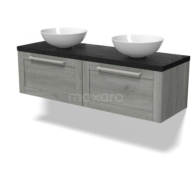 Modulo Plato Vanity units for countertop basin | 140 cm Grey oak Frame front Black oak worktop 2 Side-by-side drawers BMK12-02060