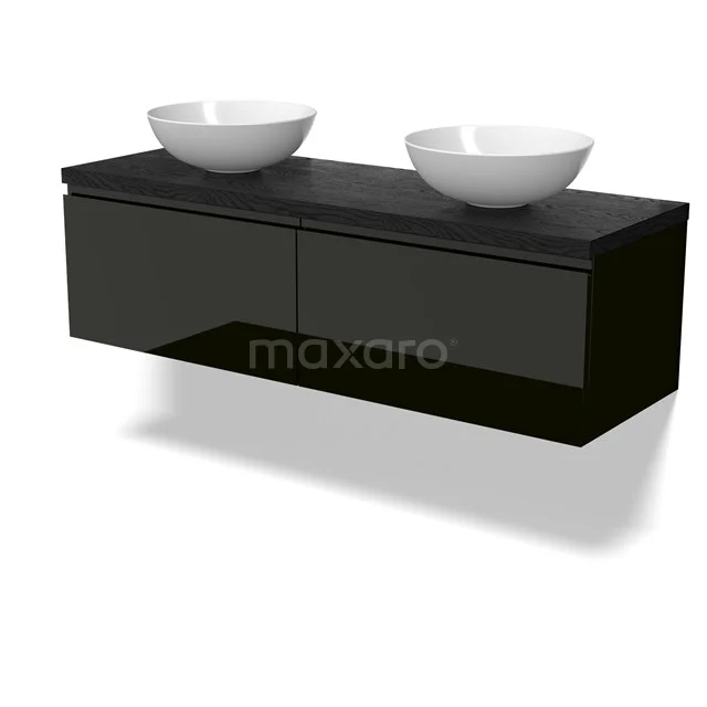Modulo Plato Vanity units for countertop basin | 140 cm High-gloss black Handle-less front Black oak worktop 2 Side-by-side drawers BMK12-02069