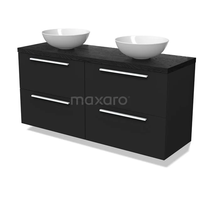 Modulo Plato Badmöbel mit Aufsatzwaschbecken | 140 cm Matt Schwarz Flach front Schwarze Eiche blatt 4 Schubladen BMK18-02056