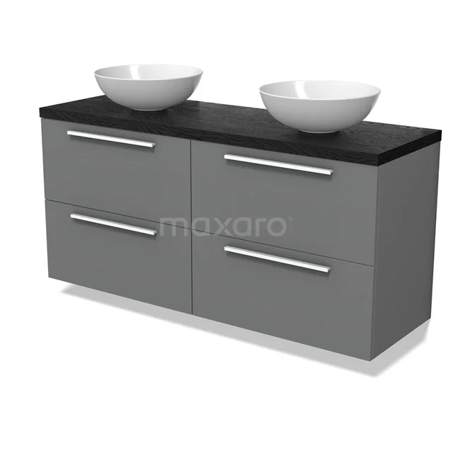 Modulo Plato Vanity units for countertop basin | 140 cm Mid grey Flat front Black oak worktop 4 drawers BMK18-02057