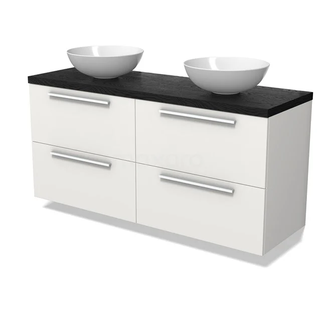 Modulo Plato Vanity units for countertop basin | 140 cm Matte white Flat front Black oak worktop 4 drawers BMK18-02059