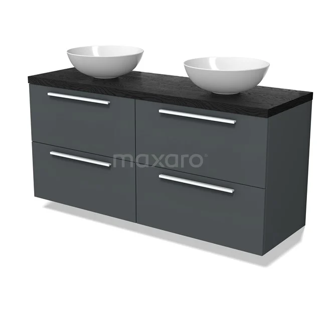 Modulo Plato Vanity units for countertop basin | 140 cm Dark grey Flat front Black oak worktop 4 drawers BMK18-02060