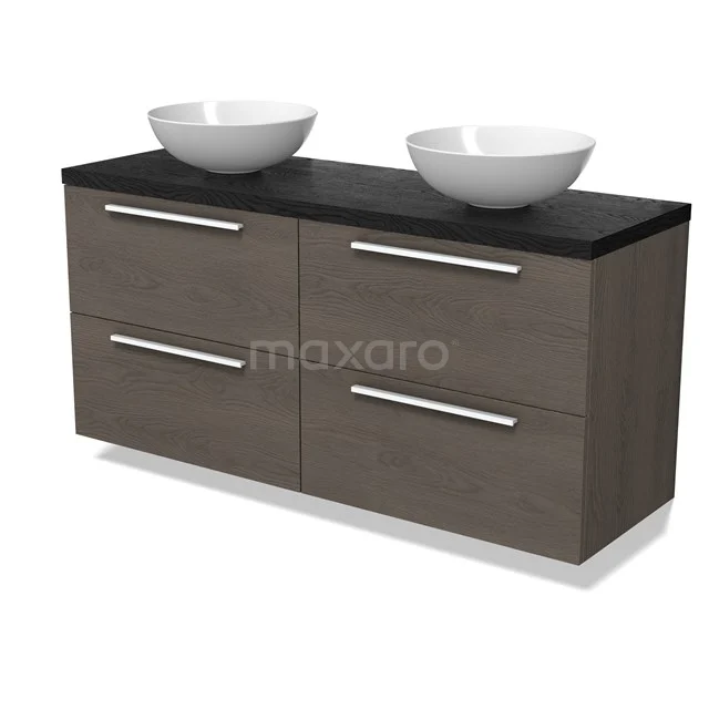 Modulo Plato Badkamermeubel voor waskom | 140 cm Donkerbruin eiken Vlak front Zwart eiken blad 4 lades BMK18-02066