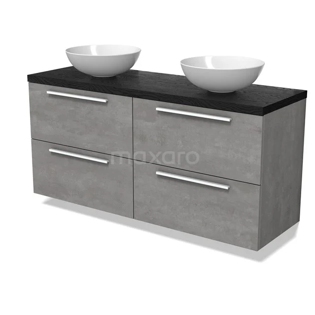 Modulo Plato Vanity units for countertop basin | 140 cm Light grey concrete Flat front Black oak worktop 4 drawers BMK18-02068