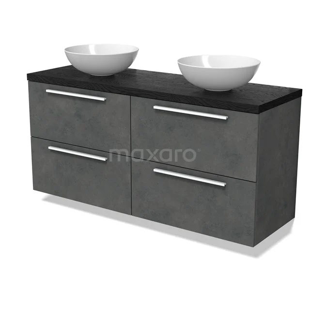 Modulo Plato Vanity units for countertop basin | 140 cm Dark grey concrete Flat front Black oak worktop 4 drawers BMK18-02069