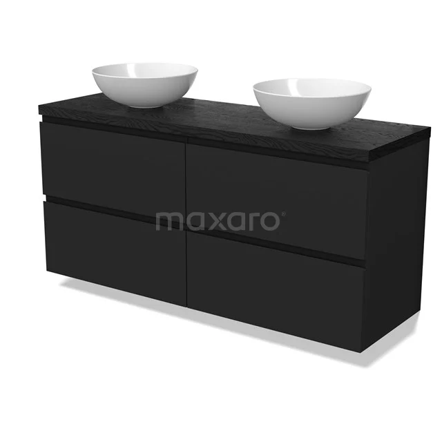 Modulo Plato Vanity units for countertop basin | 140 cm Matte black Handle-less front Black oak worktop 4 drawers BMK18-02079