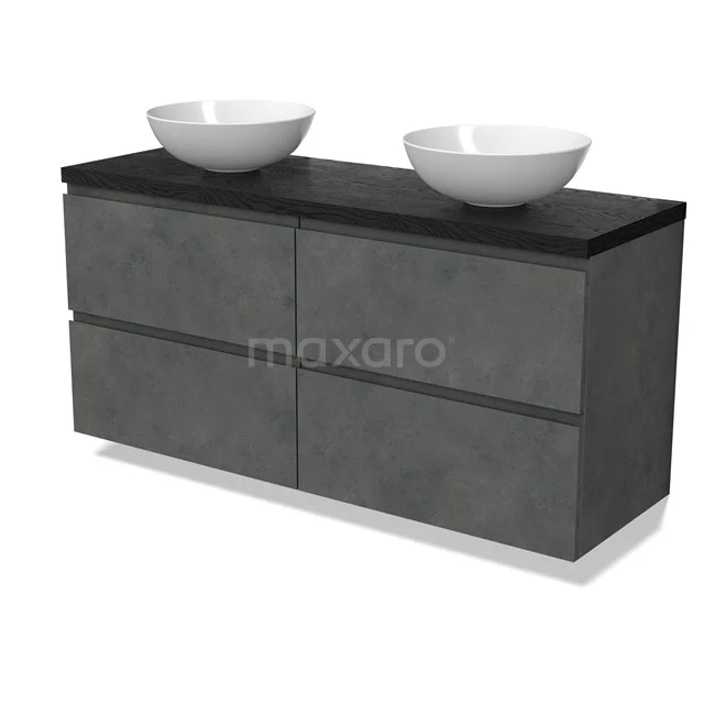 Modulo Plato Vanity units for countertop basin | 140 cm Dark grey concrete Handle-less front Black oak worktop 4 drawers BMK18-02090