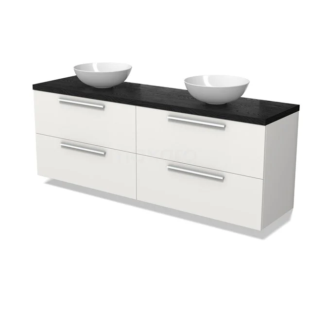 Modulo Plato Badmöbel mit Aufsatzwaschbecken | 180 cm Matt Weiß Flach front Schwarze Eiche blatt 4 Schubladen BMK18-02094