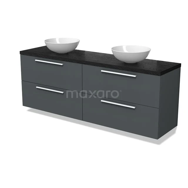 Modulo Plato Badkamermeubel voor waskom | 180 cm Donkergrijs Vlak front Zwart eiken blad 4 lades BMK18-02095