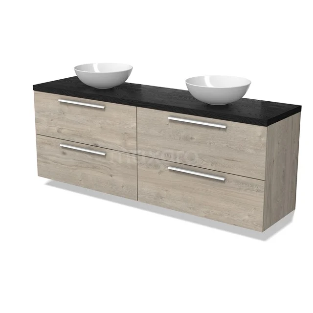 Modulo Plato Vanity units for countertop basin | 180 cm Light grey oak Flat front Black oak worktop 4 drawers BMK18-02098
