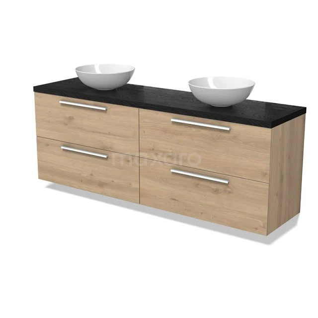 Modulo Plato Vanity units for countertop basin | 180 cm Light brown oak Flat front Black oak worktop 4 drawers BMK18-02099