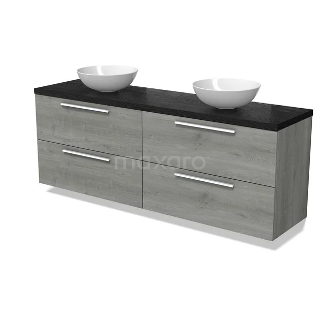 Modulo Plato Badmöbel mit Aufsatzwaschbecken | 180 cm Graue Eiche Flach front Schwarze Eiche blatt 4 Schubladen BMK18-02102