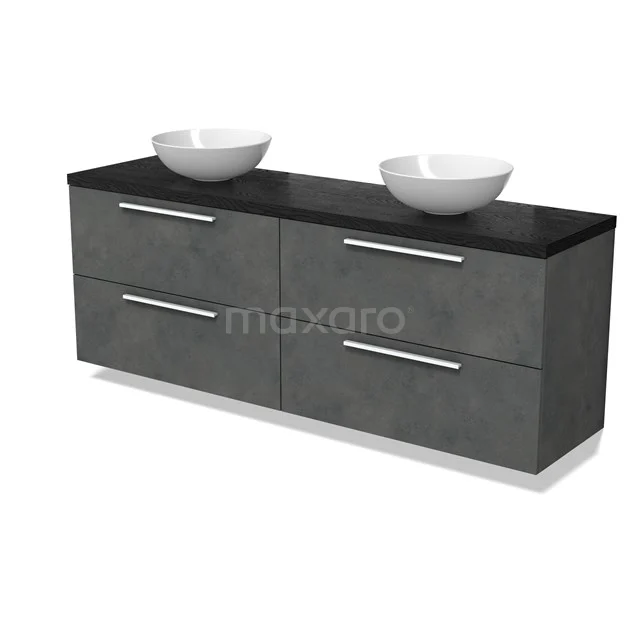 Modulo Plato Vanity units for countertop basin | 180 cm Dark grey concrete Flat front Black oak worktop 4 drawers BMK18-02104