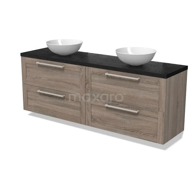 Modulo Plato Vanity units for countertop basin | 180 cm Oak Frame front Black oak worktop 4 drawers BMK18-02105