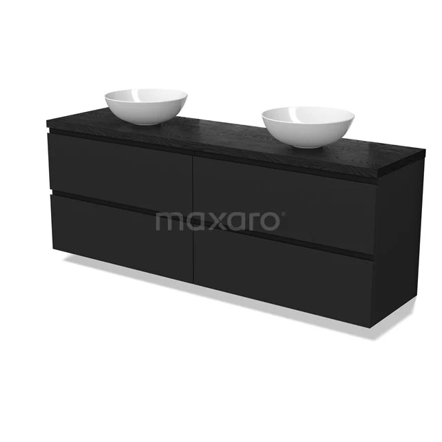 Modulo Plato Badkamermeubel voor waskom | 180 cm Mat zwart Greeploos front Zwart eiken blad 4 lades BMK18-02114