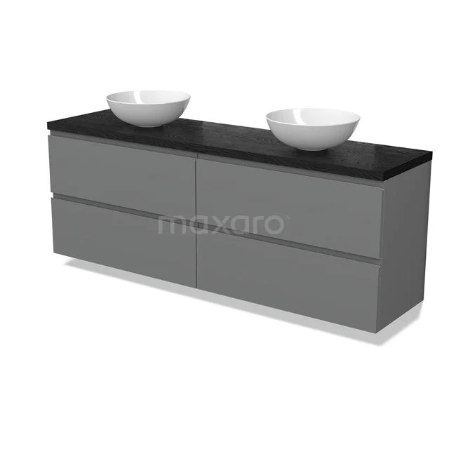 Modulo Plato Vanity units for countertop basin | 180 cm Mid grey Handle-less front Black oak worktop 4 drawers BMK18-02115