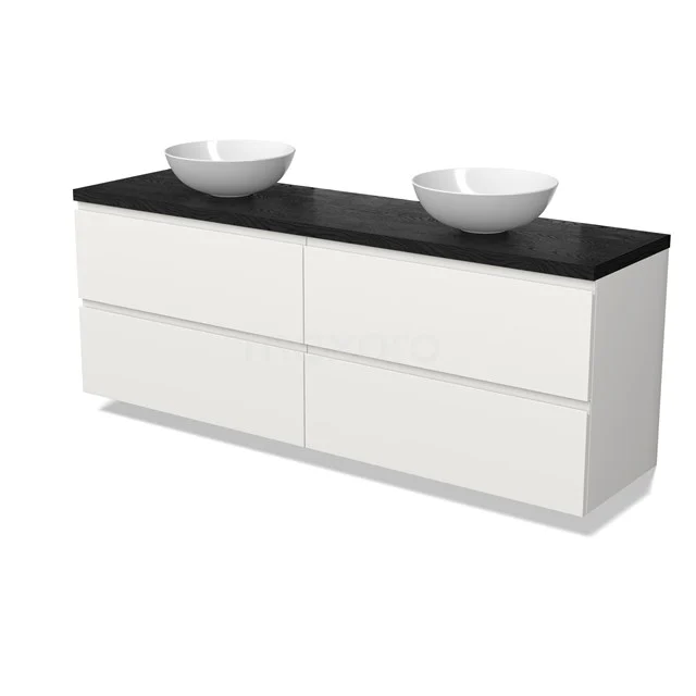 Modulo Plato Vanity units for countertop basin | 180 cm Matte white Handle-less front Black oak worktop 4 drawers BMK18-02117