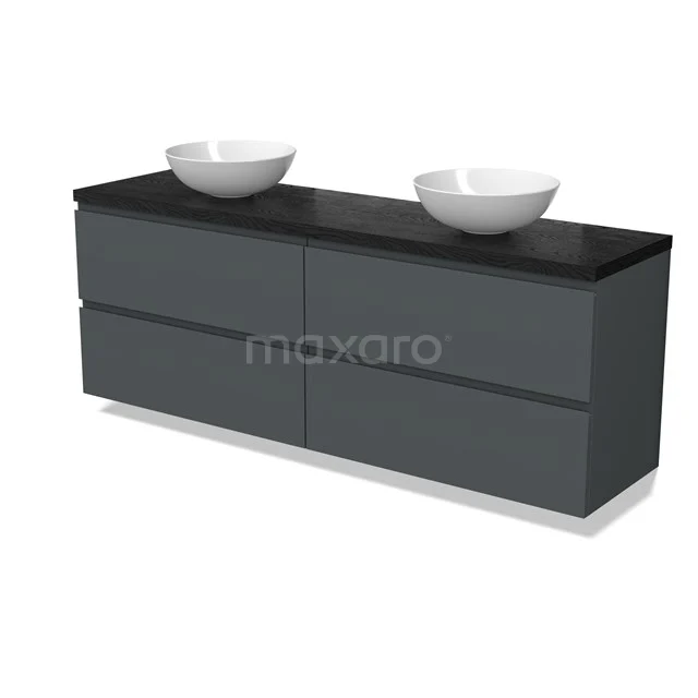 Modulo Plato Vanity units for countertop basin | 180 cm Dark grey Handle-less front Black oak worktop 4 drawers BMK18-02118