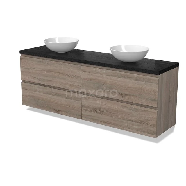 Modulo Plato Vanity units for countertop basin | 180 cm Oak Handle-less front Black oak worktop 4 drawers BMK18-02120