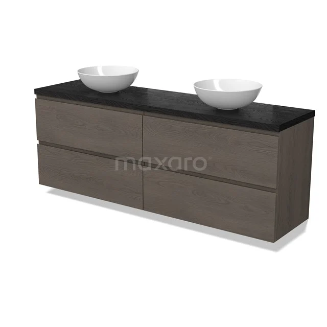 Modulo Plato Vanity units for countertop basin | 180 cm Dark brown oak Handle-less front Black oak worktop 4 drawers BMK18-02123
