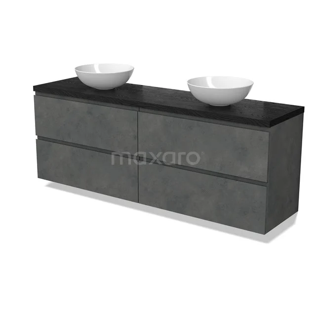 Modulo Plato Vanity units for countertop basin | 180 cm Dark grey concrete Handle-less front Black oak worktop 4 drawers BMK18-02125