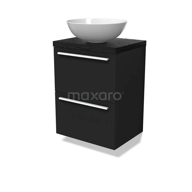 Modulo Plato Slim Vanity units for countertop basin | 50 cm Matte black Flat front Black oak worktop 2 Stacked drawers BMK37-02805