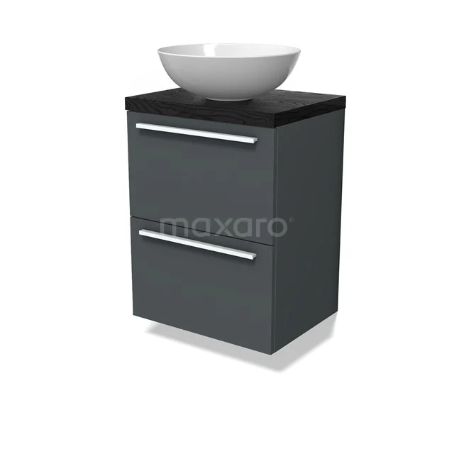 Modulo Plato Slim Vanity units for countertop basin | 50 cm Dark grey Flat front Black oak worktop 2 Stacked drawers BMK37-02809