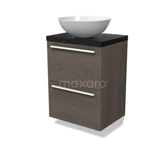 Modulo Plato Slim Vanity units for countertop basin | 50 cm Dark brown oak Flat front Black oak worktop 2 Stacked drawers BMK37-02815