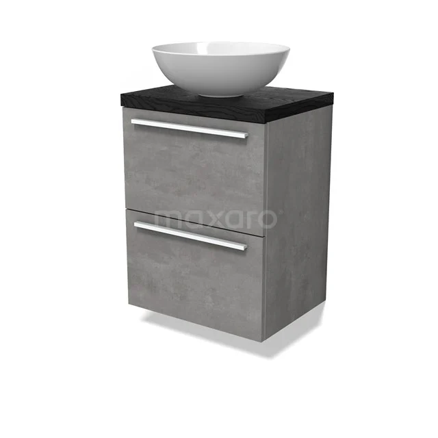 Modulo Plato Slim Vanity units for countertop basin | 50 cm Light grey concrete Flat front Black oak worktop 2 Stacked drawers BMK37-02816