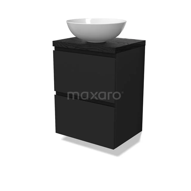 Modulo Plato Slim Vanity units for countertop basin | 50 cm Matte black Handle-less front Black oak worktop 2 Stacked drawers BMK37-02830