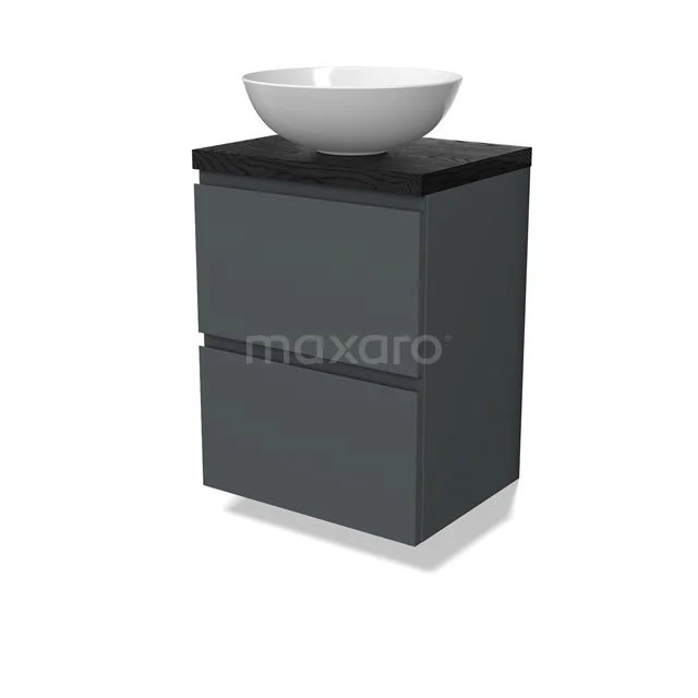 Modulo Plato Slim Vanity units for countertop basin | 50 cm Dark grey Handle-less front Black oak worktop 2 Stacked drawers BMK37-02834