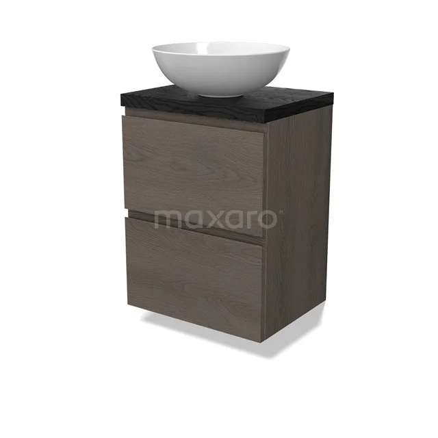 Modulo Plato Slim Vanity units for countertop basin | 50 cm Dark brown oak Handle-less front Black oak worktop 2 Stacked drawers BMK37-02840