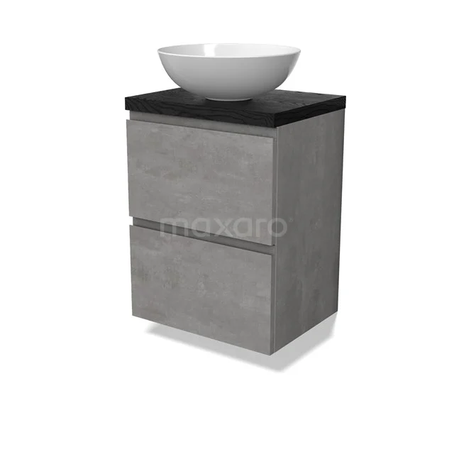 Modulo Plato Slim Vanity units for countertop basin | 50 cm Light grey concrete Handle-less front Black oak worktop 2 Stacked drawers BMK37-02841