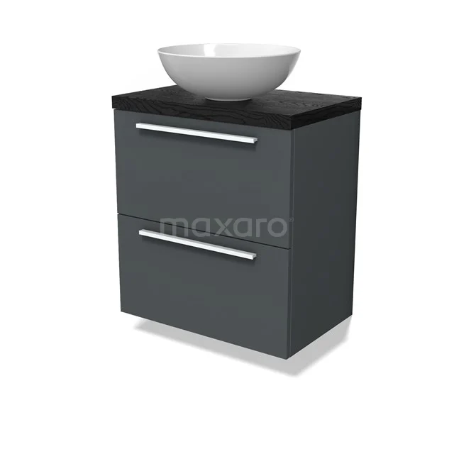 Modulo Plato Slim Vanity units for countertop basin | 60 cm Dark grey Flat front Black oak worktop 2 Stacked drawers BMK37-02847