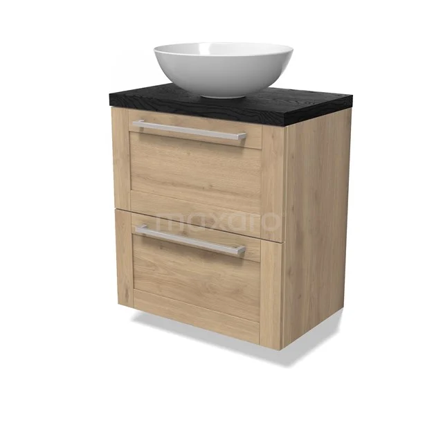 Modulo Plato Slim Vanity units for countertop basin | 60 cm Light brown oak Frame front Black oak worktop 2 Stacked drawers BMK37-02858