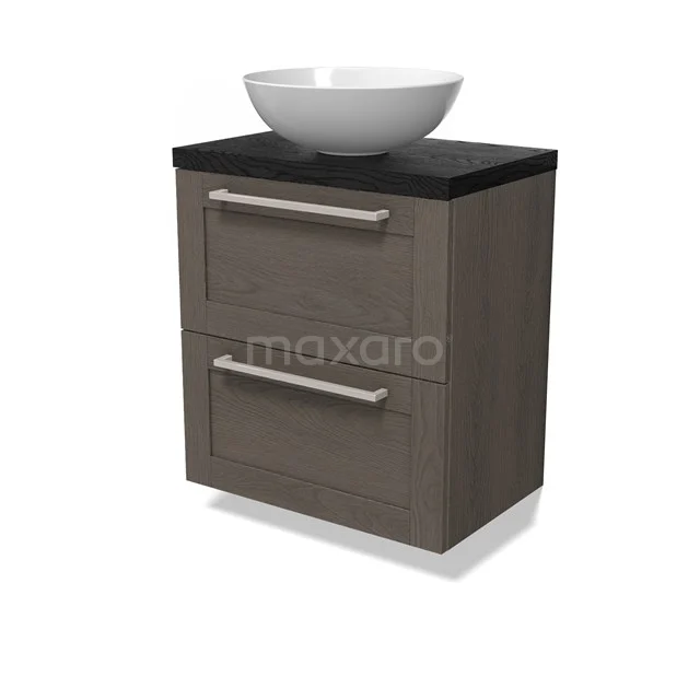 Modulo Plato Slim Vanity units for countertop basin | 60 cm Dark brown oak Frame front Black oak worktop 2 Stacked drawers BMK37-02860