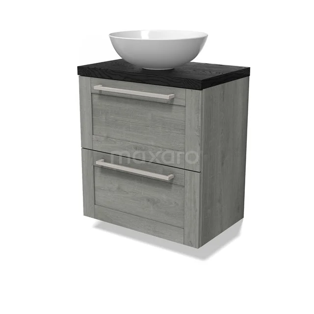 Modulo Plato Slim Vanity units for countertop basin | 60 cm Grey oak Frame front Black oak worktop 2 Stacked drawers BMK37-02861