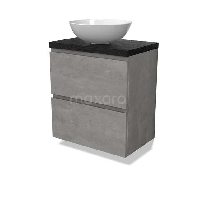Modulo Plato Slim Vanity units for countertop basin | 60 cm Light grey concrete Handle-less front Black oak worktop 2 Stacked drawers BMK37-02879