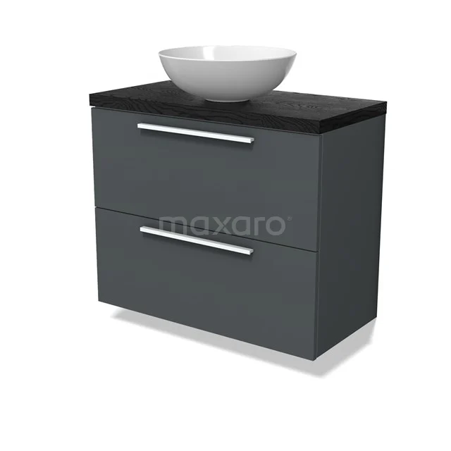 Modulo Plato Slim Vanity units for countertop basin | 80 cm Dark grey Flat front Black oak worktop 2 Stacked drawers BMK37-02885