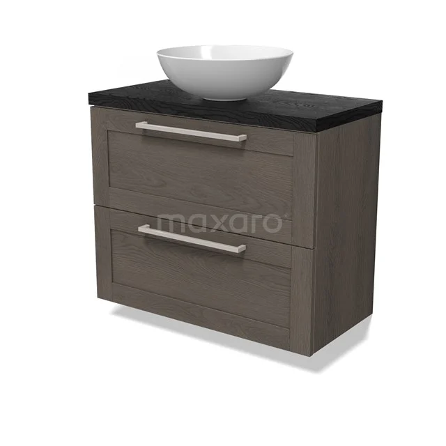Modulo Plato Slim Vanity units for countertop basin | 80 cm Dark brown oak Frame front Black oak worktop 2 Stacked drawers BMK37-02898