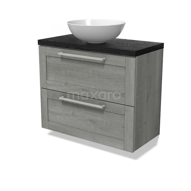 Modulo Plato Slim Vanity units for countertop basin | 80 cm Grey oak Frame front Black oak worktop 2 Stacked drawers BMK37-02899