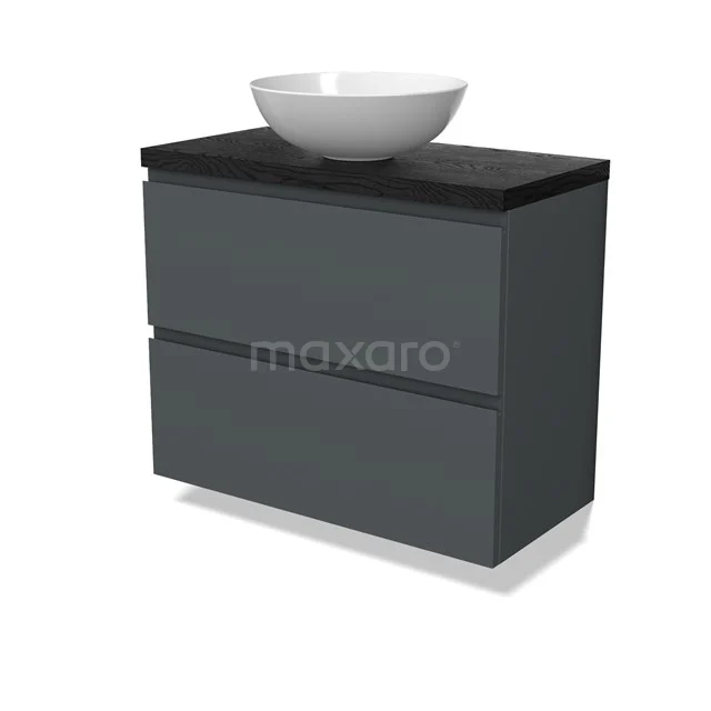 Modulo Plato Slim Vanity units for countertop basin | 80 cm Dark grey Handle-less front Black oak worktop 2 Stacked drawers BMK37-02910
