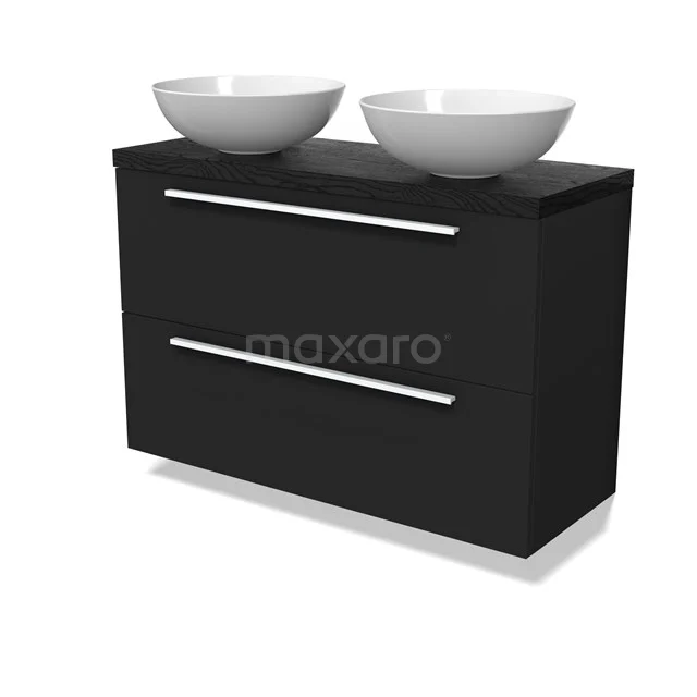 Modulo Plato Slim Vanity units for countertop basin | 100 cm Matte black Flat front Black oak worktop 2 Stacked drawers BMK37-02919
