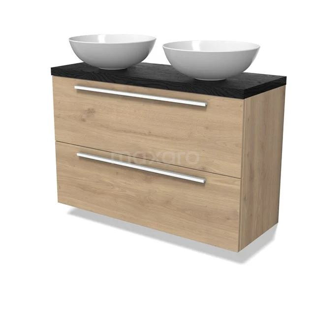 Modulo Plato Slim Vanity units for countertop basin | 100 cm Light brown oak Flat front Black oak worktop 2 Stacked drawers BMK37-02927